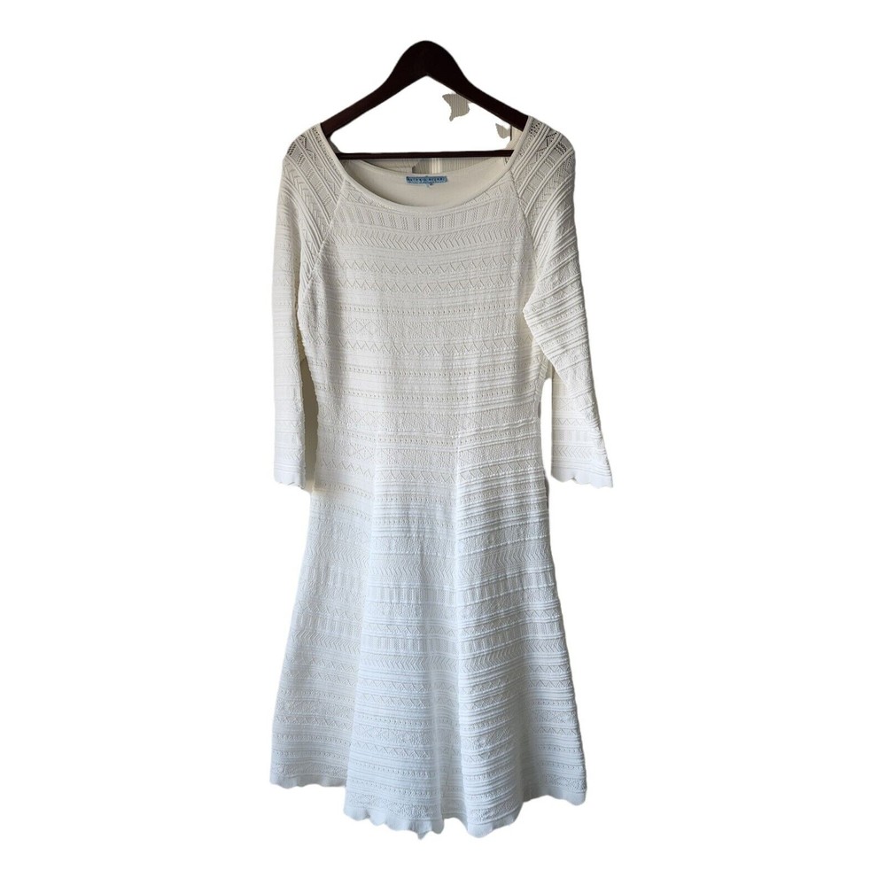Antonio Melani White Knit Dress Scalloped Hem Full Slip Ivory READ Med Feminine